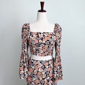 MinkPink Floral Cropped Blouse Midi Skirt Matching Set